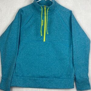 Reebok XS Women’s Half-Zip Pullover Hoodie – Heathered Teal with Yellow Accents